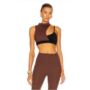 Le Ore Sorrento Asymmetrical Brown Black Cutout Mock Neck Sports Bra Top XL